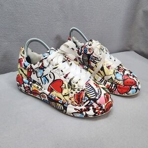 Women's Fashion Graffiti Printed Lace Up Platform Sneakers Skateboard Shoes Sz 9